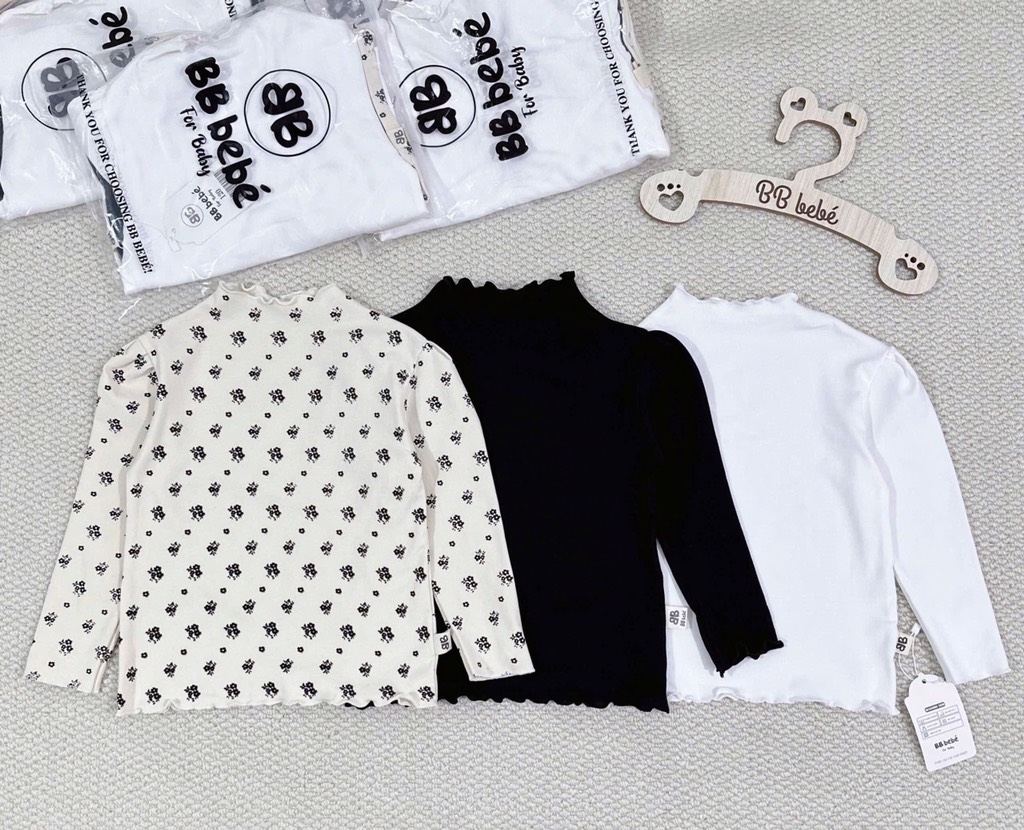SET 3 ÁO ZIP DÀI TAY ĐEN TRẮNG HOA NHÍ BÉ GÁI (SALE 89k)
