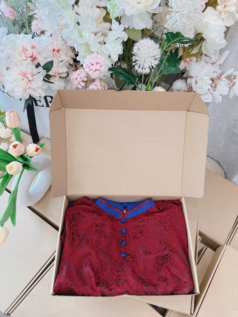 SET ÁO DÀI GẤM TẮM PHỐI CỔ MIX QUẦN VÁY LỤA CAO CẤP NỮ SẴN