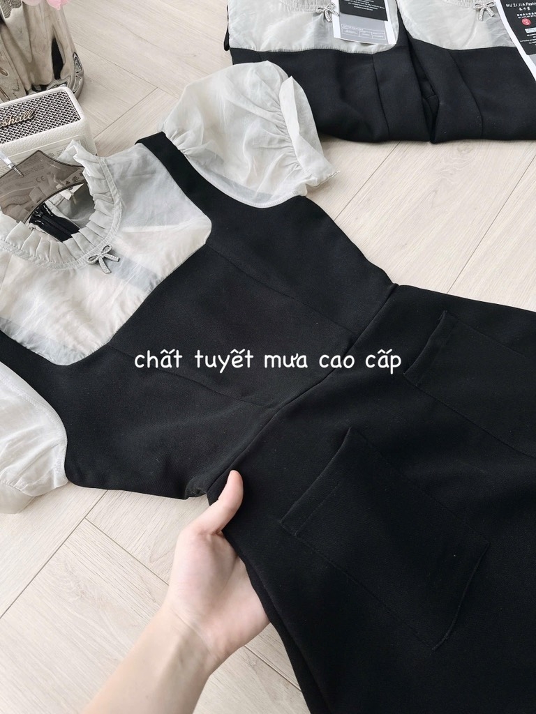 VÁY PHỐI XẾP LI CỔ TAY BỒNG NỮ SẴN( SALE 144k )