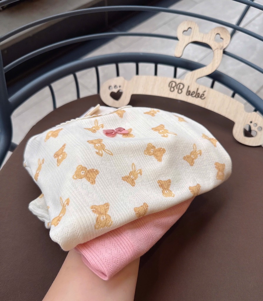 SET 2 BỘ THÔNG HƠI VẢI XUẤT HÀN HỒNG BE BÉ GÁI SẴN