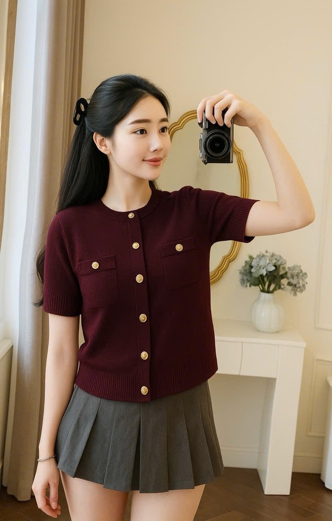 ÁO LEN ĐỎ CDG ĐEN CỌC TAY TÚI GIẢ NỮ THU ĐÔNG