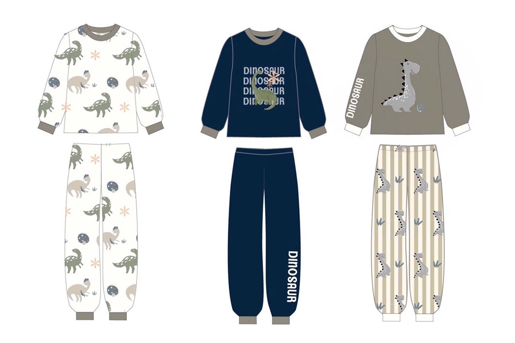 SET 3 BỘ DÀI TAY KHỦNG LONG TONE BE RÊU XANH THAN BÉ TRAI