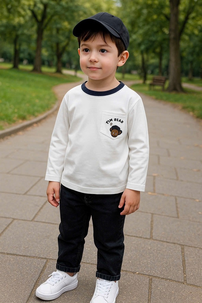 SET 2 ÁO GẤU KẺ TRẮNG DÀI TAY BÉ TRAI