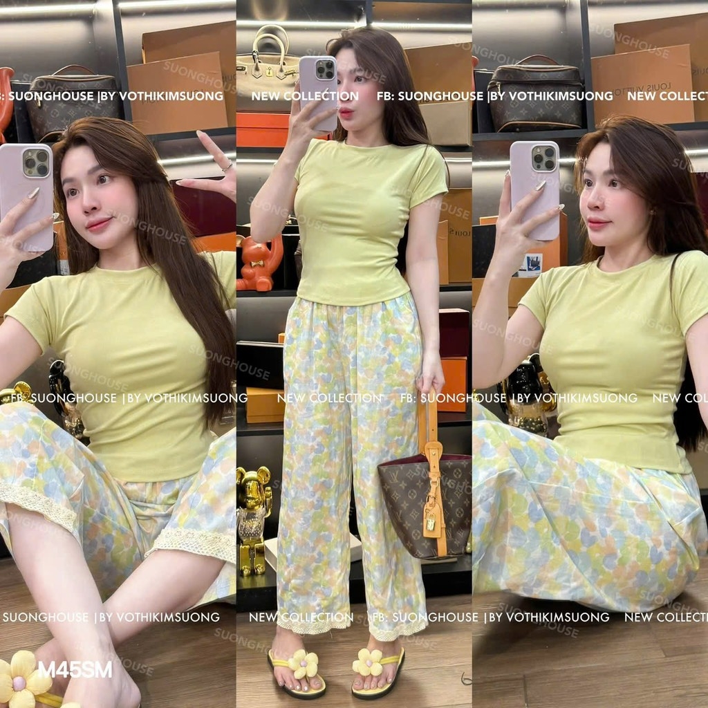 BỘ QUẦN PHỐI REN MIX ÁO DÍP NỮ