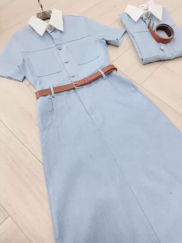 VÁY JEAN PHỐI CỔ KÈM ĐAI NỮ SẴN (SALE 150k)