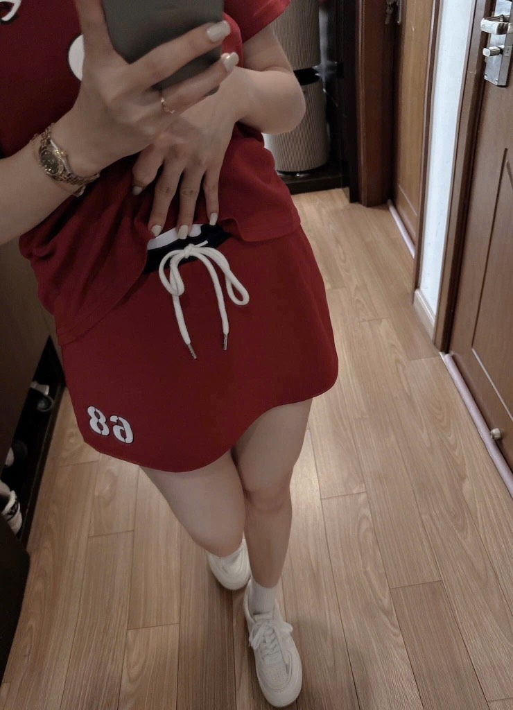 SET COTTON TÀU ÁO LỆCH ĐỎ NỮ SẴN