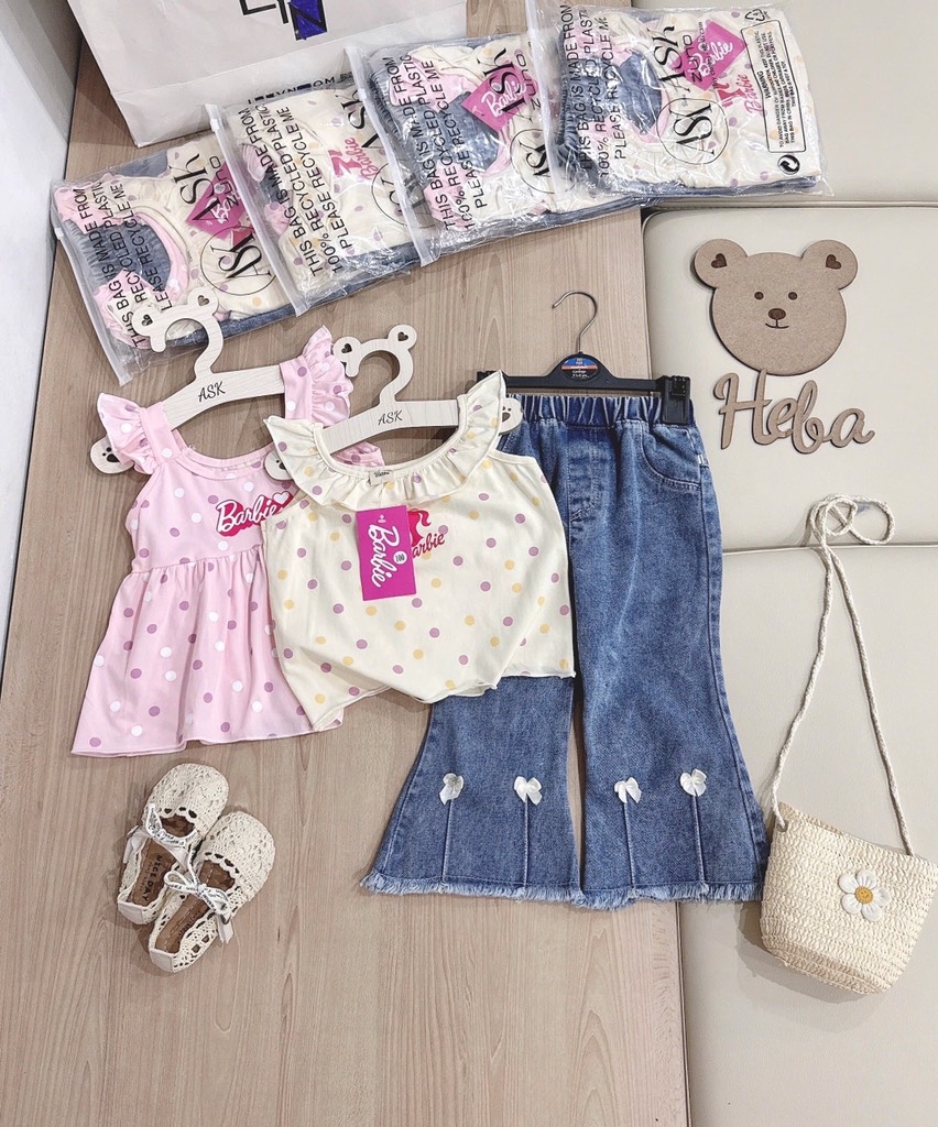 SET DÀI 3 CHI TIẾT BARBIE QUẦN JIEAN NƠ BÉ GÁI