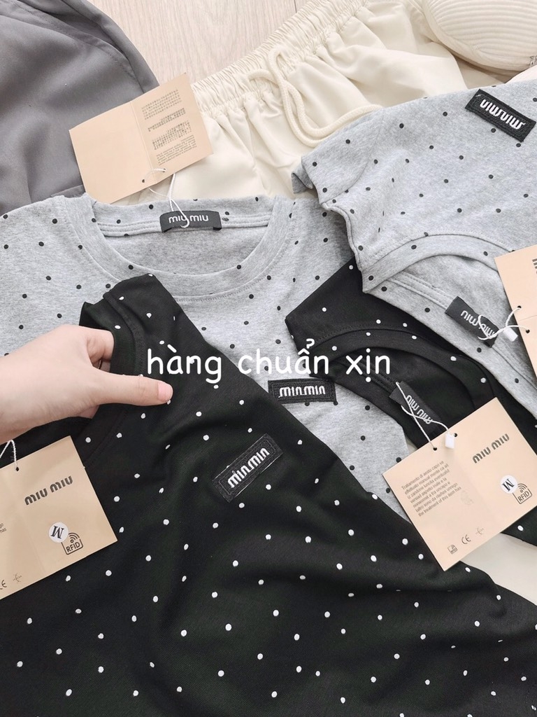 SET BỘ NỮ QUẦN TÚI HỘP DÚT GẤU MIXX ÁO CHẤM BI MIU MIU