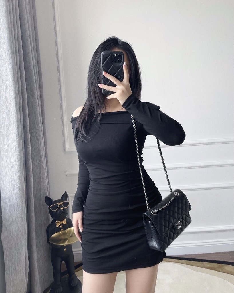 VÁY ZIP TRỄ VAI DÀI TAY VẠT CHÉO(xả 79k)