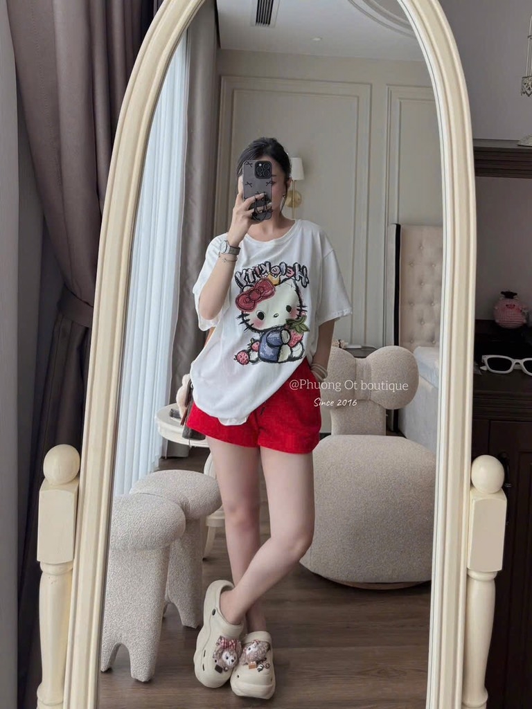 SET ÁO PHÔNG KITTY QUẦN ĐỎ NỮ