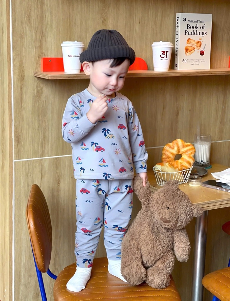 SET 3 BỘ DÀI COTTON Ô TÔ GẤU TONE XANH XÁM BÉ TRAI