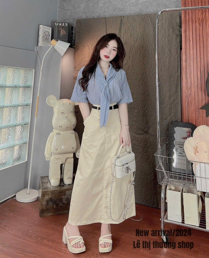 SET SƠ MI XANH KÈM CHÂN VÁY THÔ NỮ (XẢ 119k)