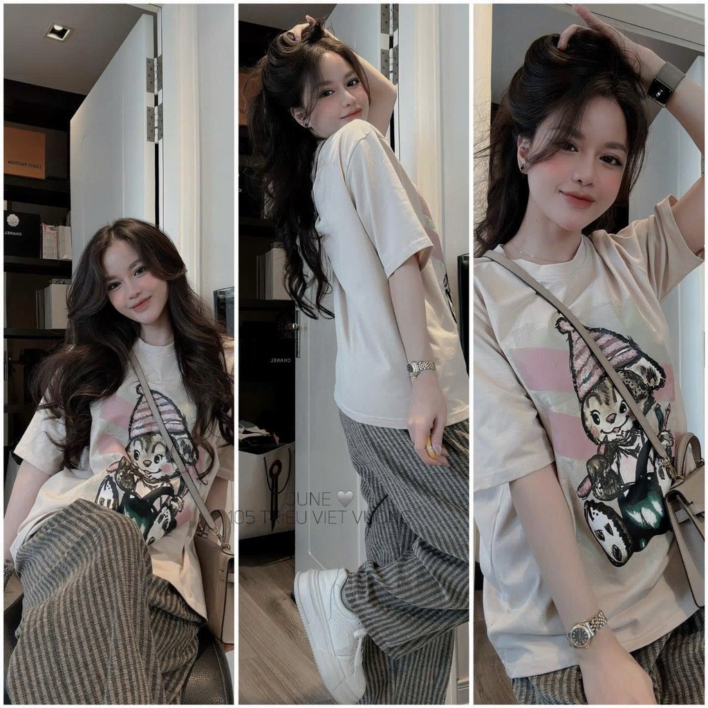 BỘ CỘC ÁO HÌNH THỎ ĐỘI MŨ QUẦN KẺ NỮ SẴN