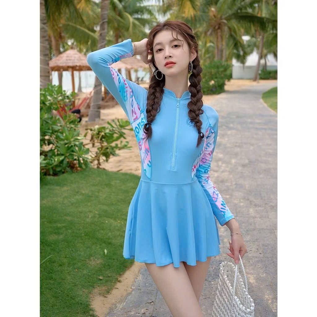 ĐỒ BƠI - BỘ BƠI LIỀN VÁY XANH DƯƠNG CHO MẸ VÀ BÉ GÁI