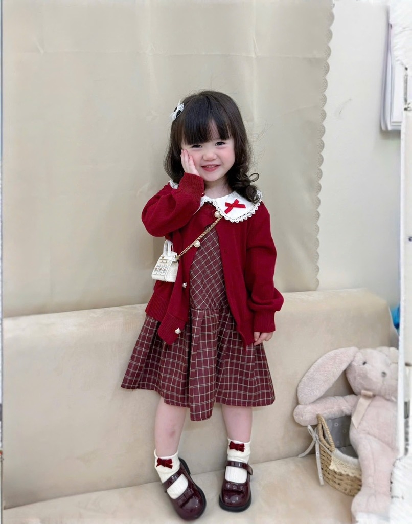 SET VÁY CARDIGAN ĐỎ TIỂU THƯ DÀI BÉ GÁI