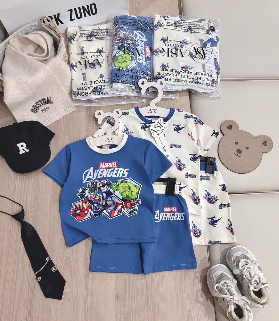 SET 2 BỘ CỘC TAY AVENGERS TONE XANH DƯƠNG BÉ TRAI