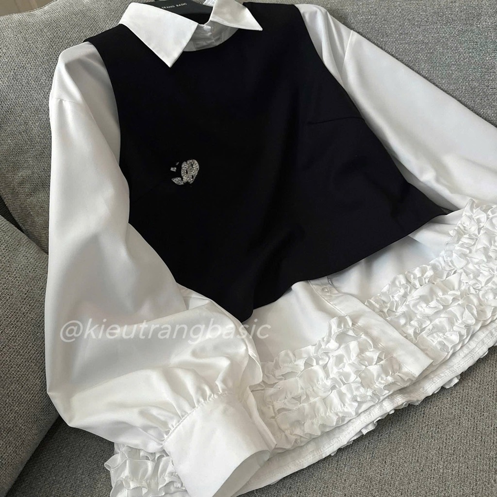 SET ÁO SƠ MI MIX GHILE ĐEN NỮ THU ĐÔNG