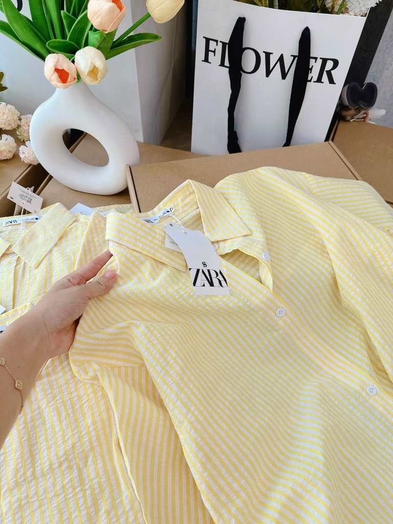 ÁO SƠ MI KẺ Z.ARA LI EO MẶC 2 KIỂU NỮ SẴN