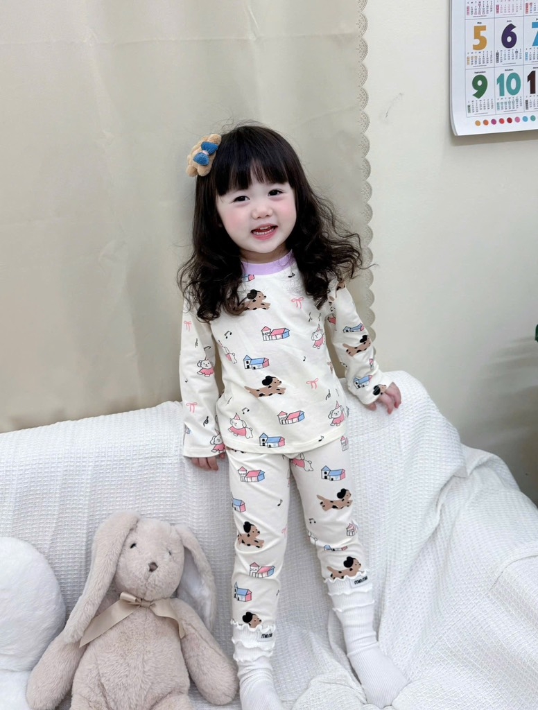 BỘ DÀI CHÓ CON NHỎ TONE TÍM BE QUẦN KẺ BÉ GÁI