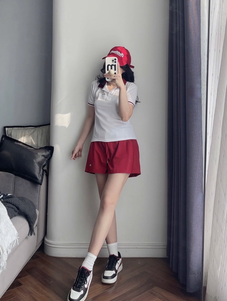 SET POLO CÁ SẤU QUẦN ĐÙI ĐỎ NỮ