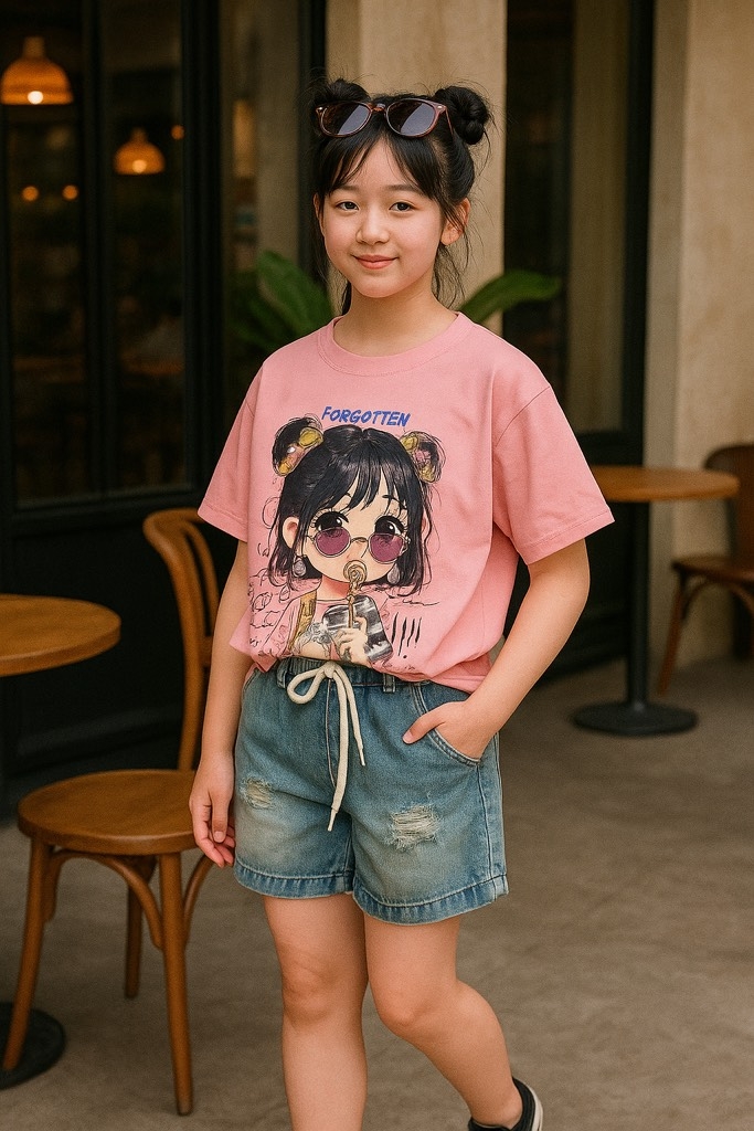 SET ÁO PHÔNG CÔ GÁI ĐEO KÍNH QUẦN BÒ BÉ GÁI (Sale 119k)