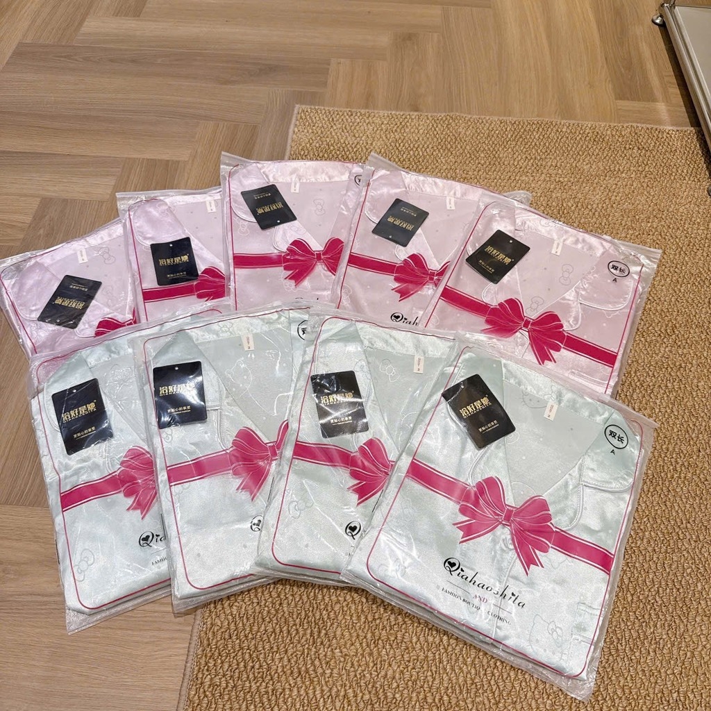 SET BỘ DÀI LỤA HELLO KITTY HỒNG XANH NỮ THU ĐÔNG