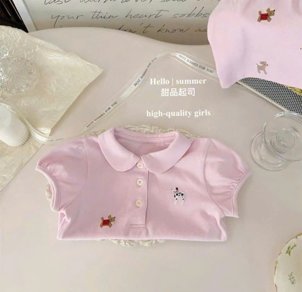 SÉT ÁO POLO CỔ SEN QUẦN VÁY PINK BLING BÉ GÁI NEW SẴN (XẢ 55 k)