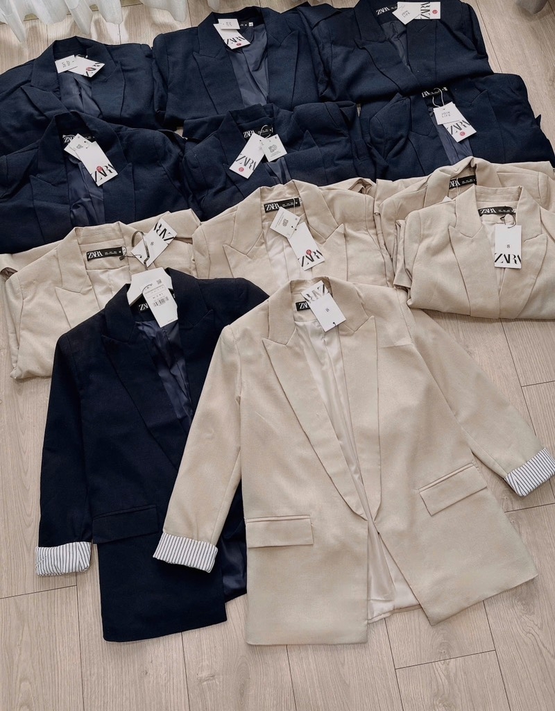 ÁO BLAZER LI-EN ÉP MÙNG PHỐI TAY KẺ 2 LỚP NỮ THU ĐÔNG SẴN
