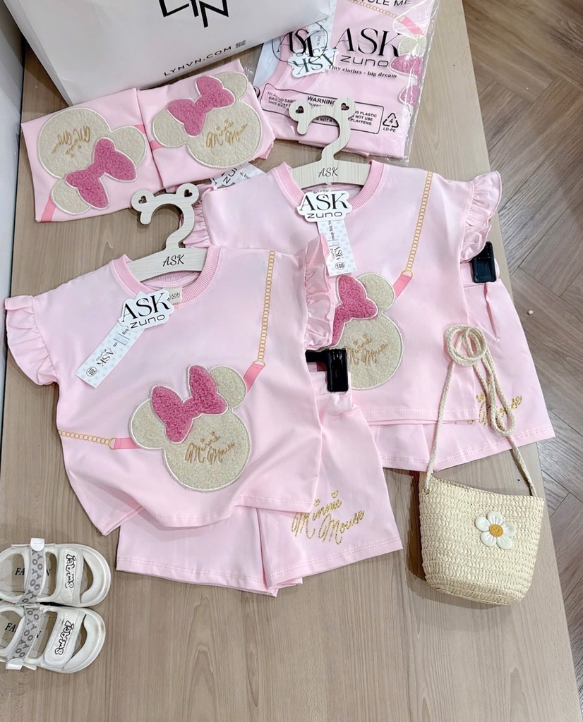 SÉT BỘ MINNIE THÊU ĐÁP LÔNG NỔI BÉ GÁI