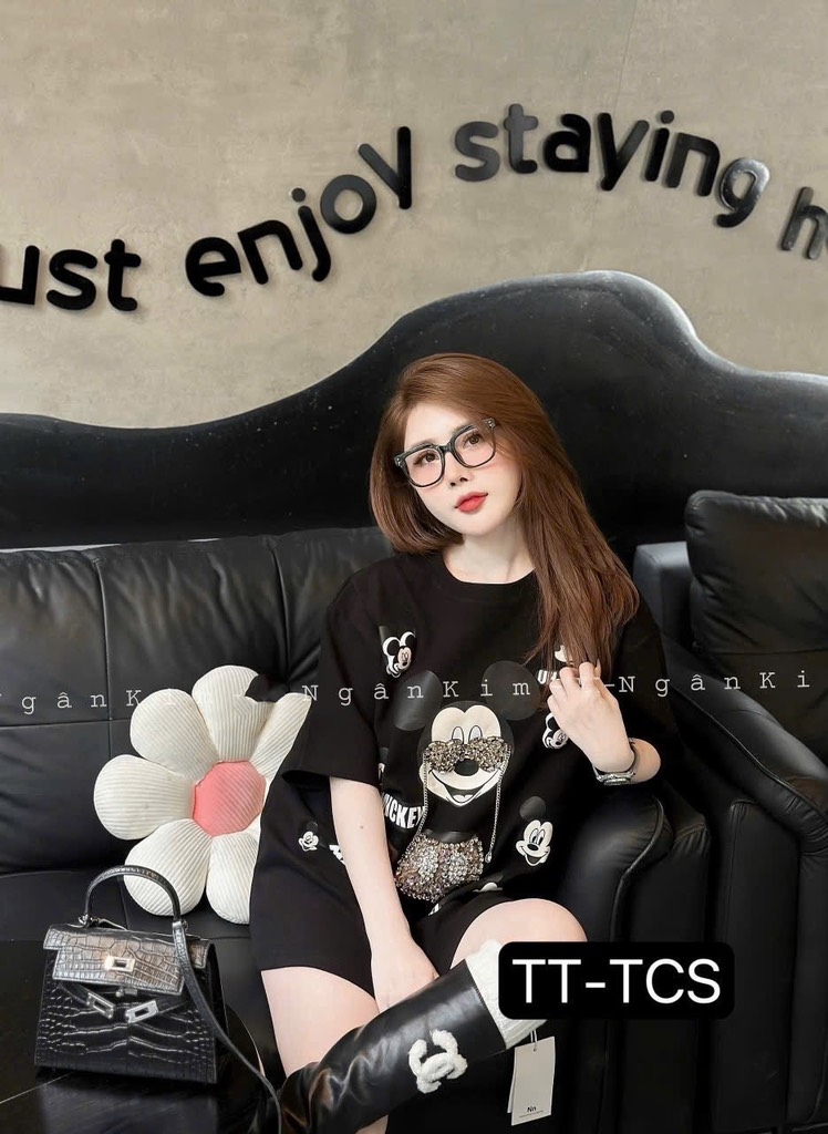 ÁO PHÔNG QC DÁNG RỘNG MICKEY ĐÍNH ĐÁ NỮ