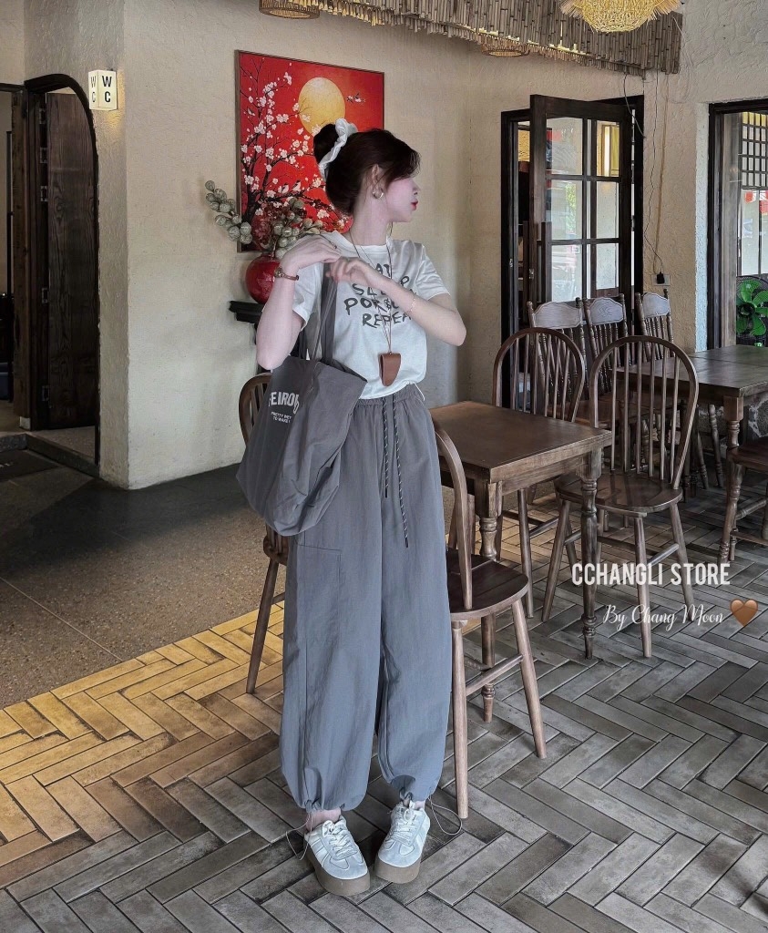 SET ÁO CHỮ COTTON QUẦN BOM KÈM TÚI NỮ SẴN