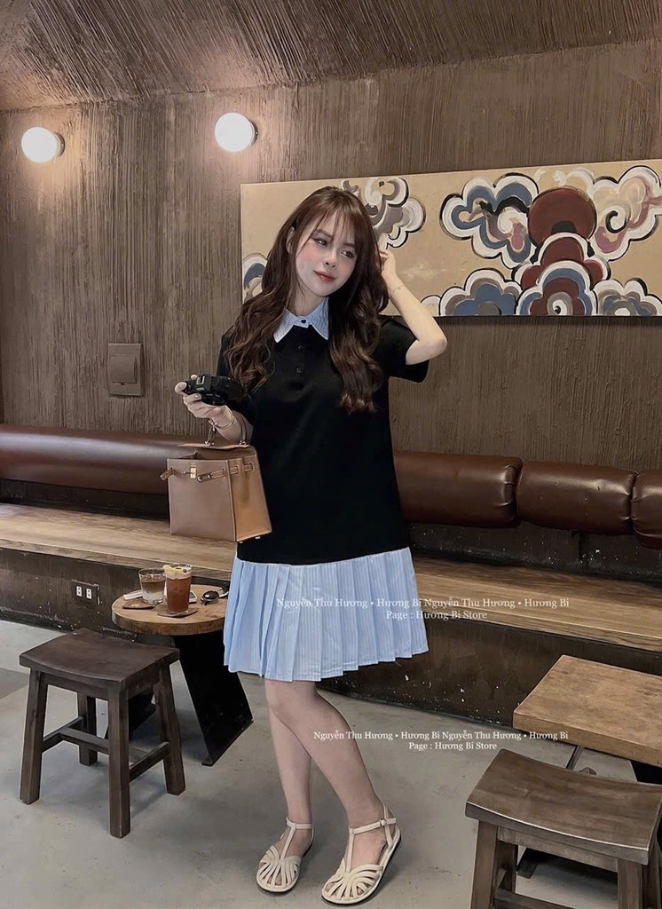 VÁY MÌ PHỐI CỔ SƠ MI NỮ SẴN