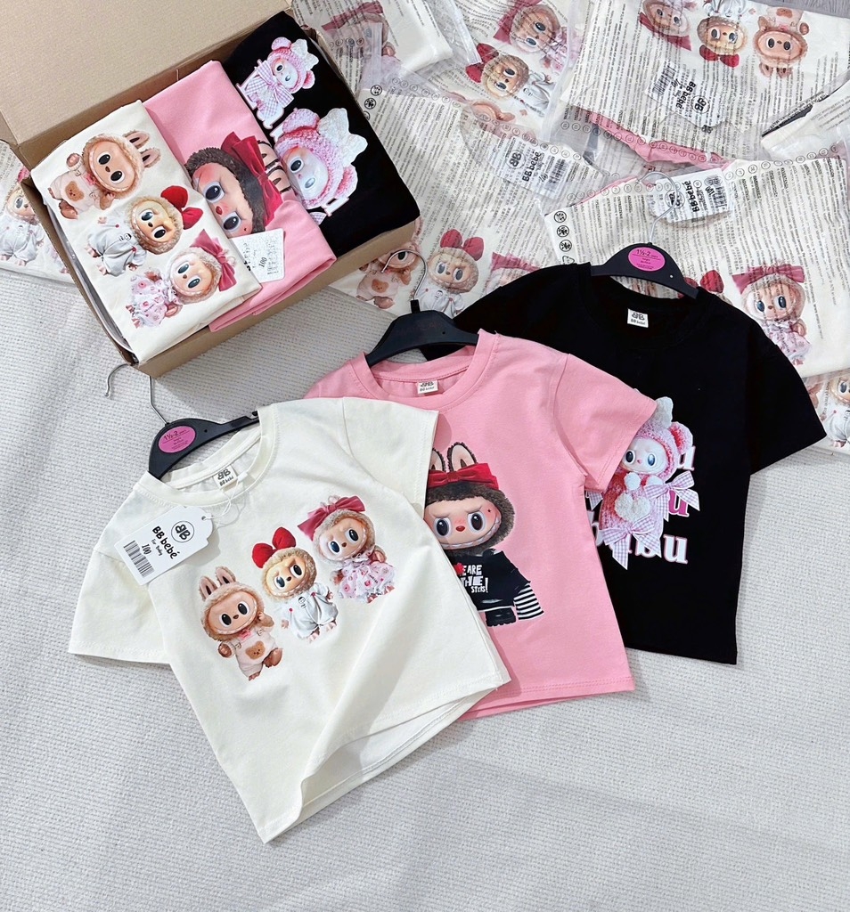 SET 3 ÁO CỘC LABUBU HỒNG TRẮNG ĐEN BÉ GÁI SẴN (SALE 79k)