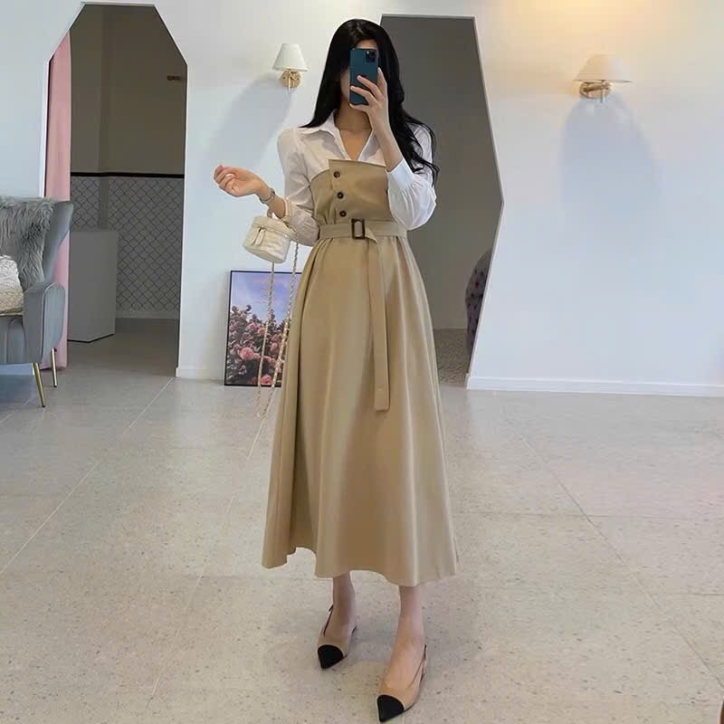VÁY KAKI PHỐI ĐAI EO SẴN( XẢ 120k)