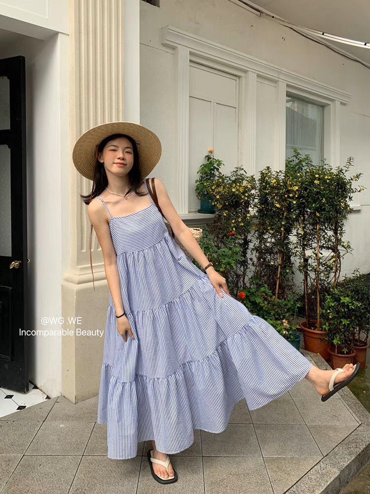 VÁY 2S MAXI KẺ SIU HOT (Xả 60k)