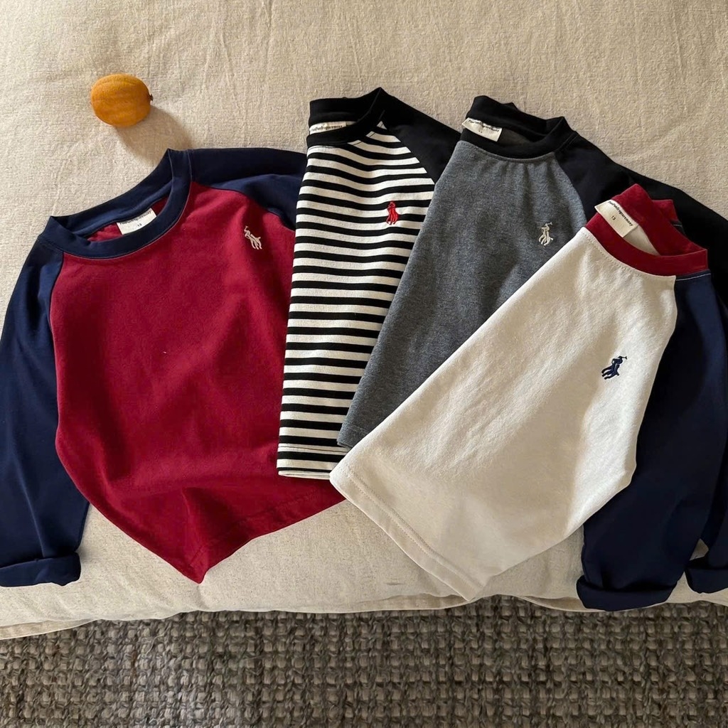 SET 4 ÁO ĐỎ XÁM BE DÀI TAY BÉ TRAI