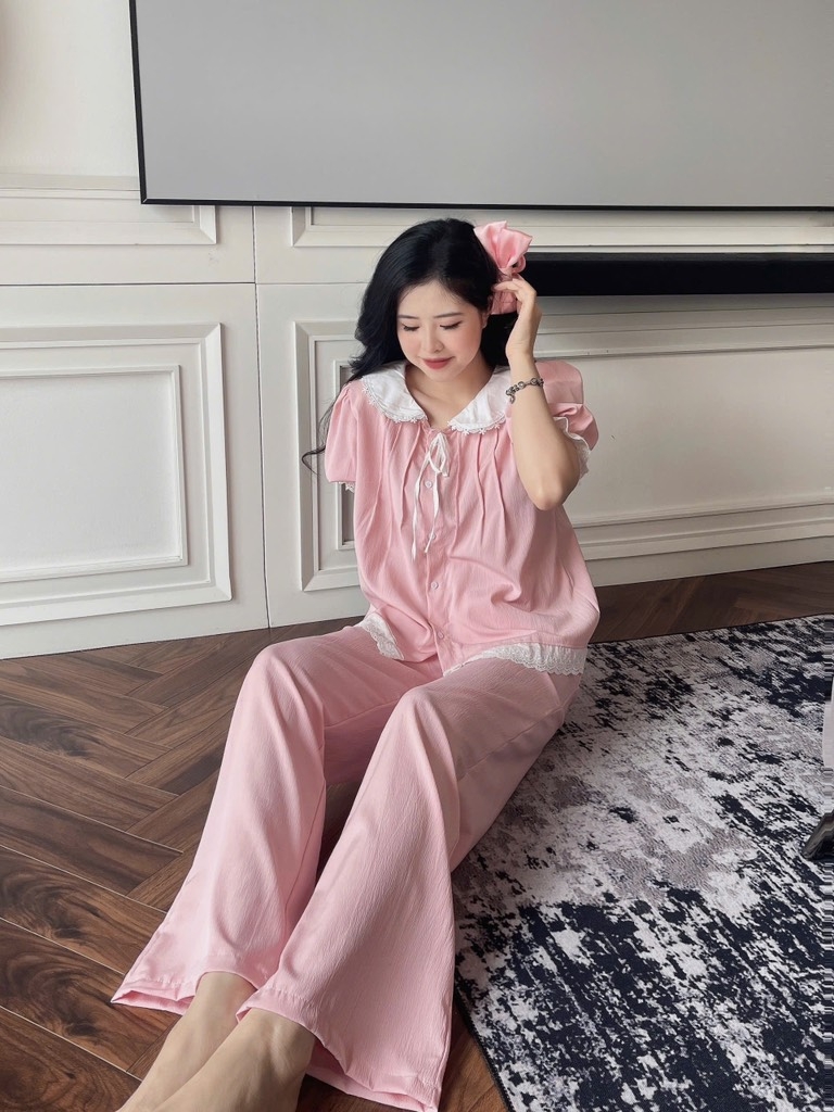 SET BỘ HỒNG TÍM CỔ REN NỮ SẴN (xả 97k)
