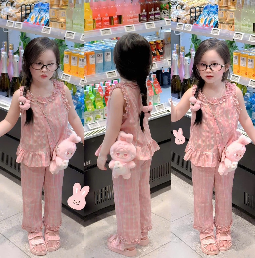SET KẺ HỒNG VIỀN BÈO BÉ GÁI SẴN(XẢ 60k)