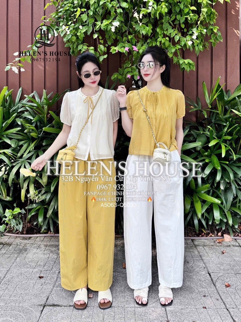 SET BỘ ÁO TƠ LI PHỐI CỔ REN HAI LỚP MIX QUẦN  BAGGY LI NỮ