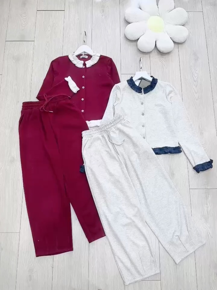 SET BỘ LEN CỪU BÈO CỔ GẤU ÁO MIX QUẦN SUÔNG NỮ SẴN