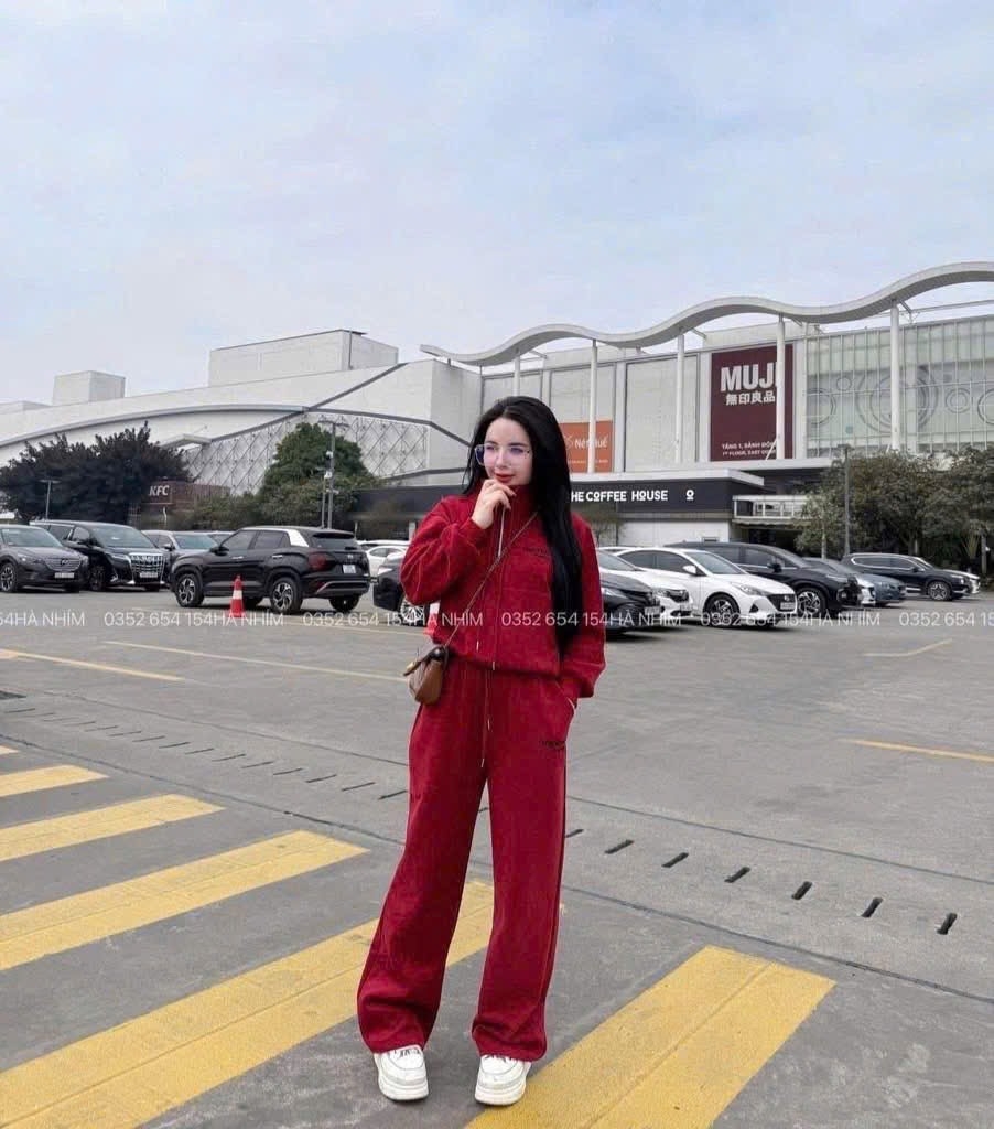 SET NỈ 2 DA ĐỎ CỔ KÉO KHOÁ NỮ THU ĐÔNG