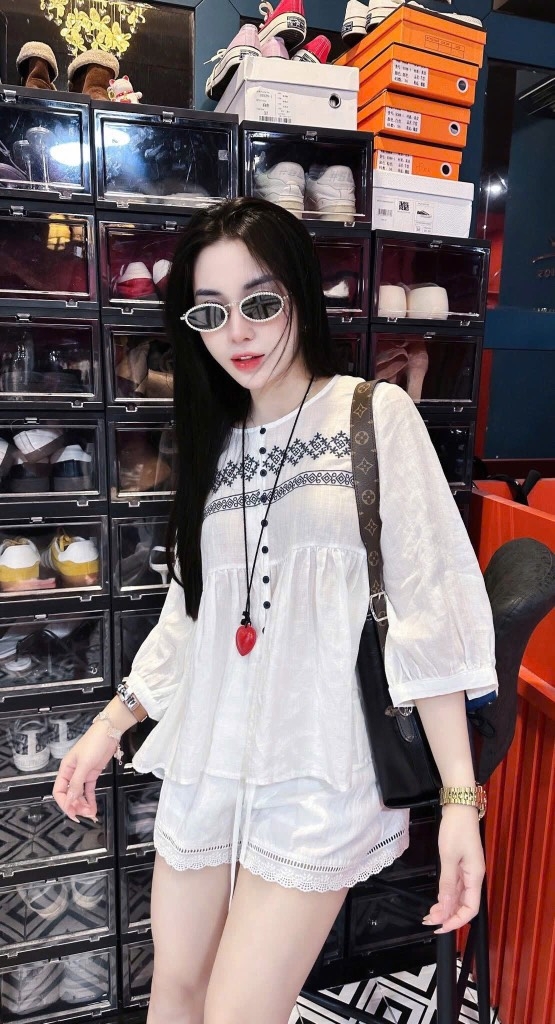 SET IN HOẠ TIẾT MIX QUẦN PHỐI REN GẤU NỮ