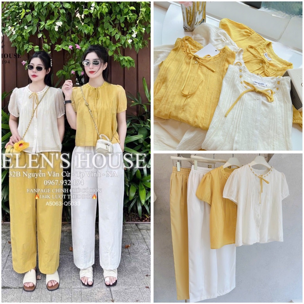 SET BỘ ÁO TƠ LI PHỐI CỔ REN HAI LỚP MIX QUẦN  BAGGY LI NỮ