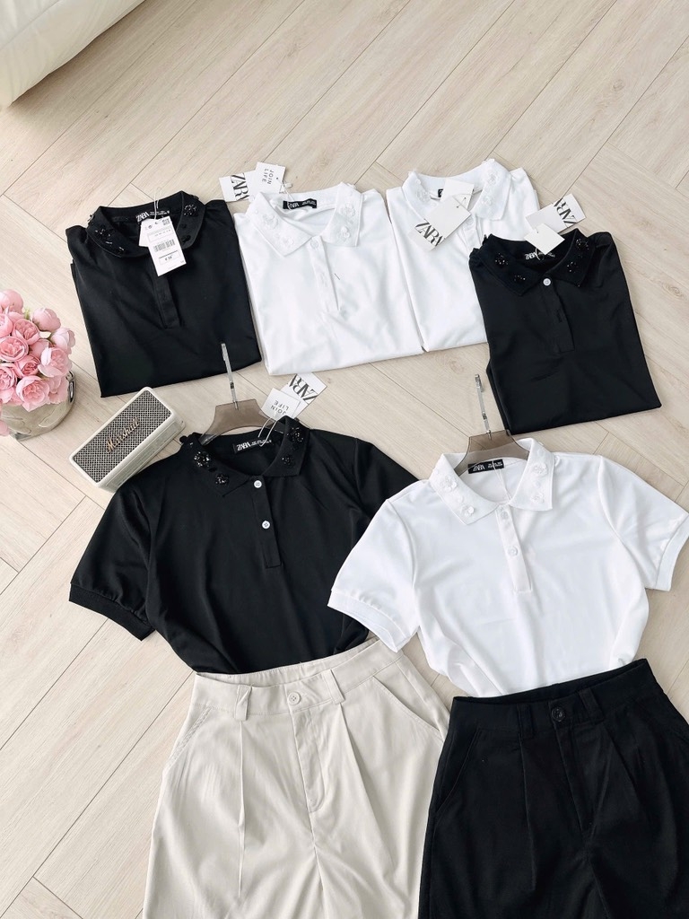 SET POLO ĐÍNH HOA MIX SHORT LI TRƯỚC NỮ SẴN