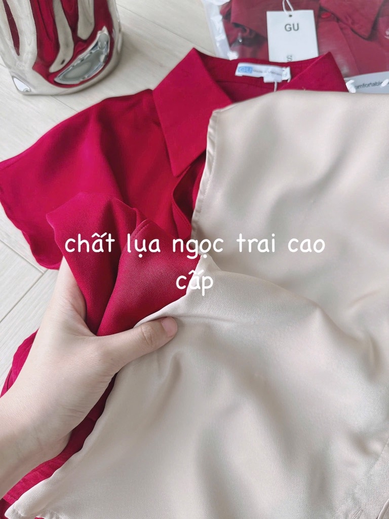 ÁO SƠ MI GU TAY LIỀN MIX NƠ CỔ NỮ(XẢ 85k)