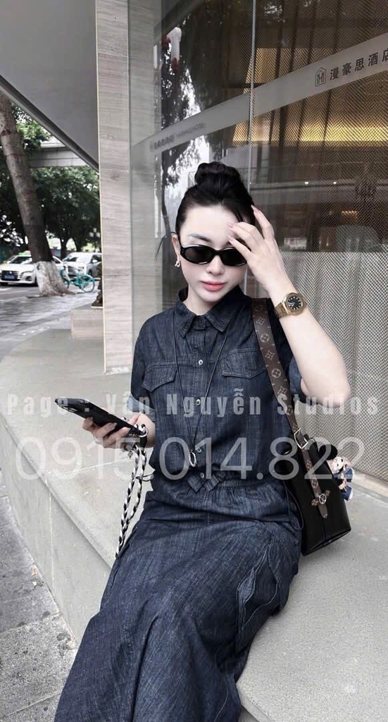 SET ÁO SƠ MI  TAY LỠ PHỐI TÚI HỘP MIX CHÂN VÁY DÀI NỮ