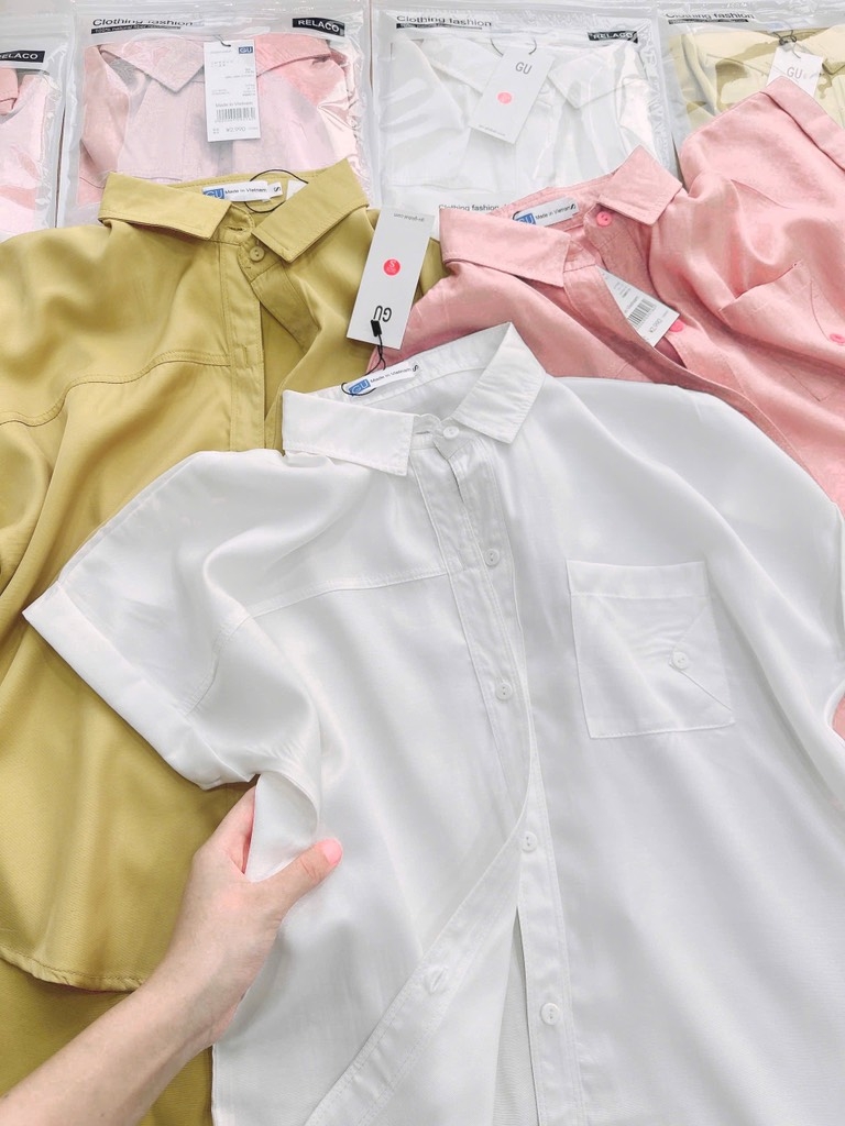 ÁO SƠ MI GU TÚI TRƯỚC HỒNG TRẮNG NỮ SẴN (SALE 80k)