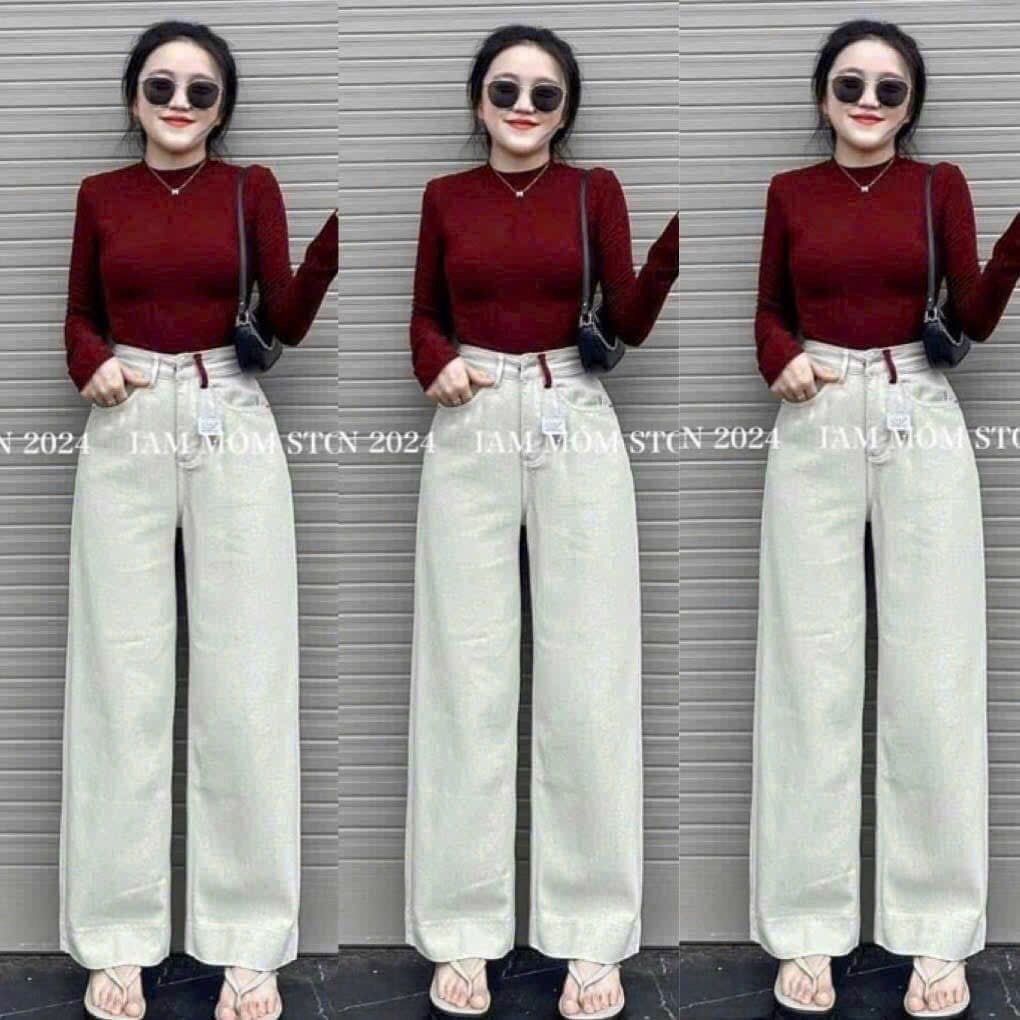 QUẦN JEANS NỮ SUÔNG TRẮNG VIỀN ĐỎ TÚI SAU SẴN