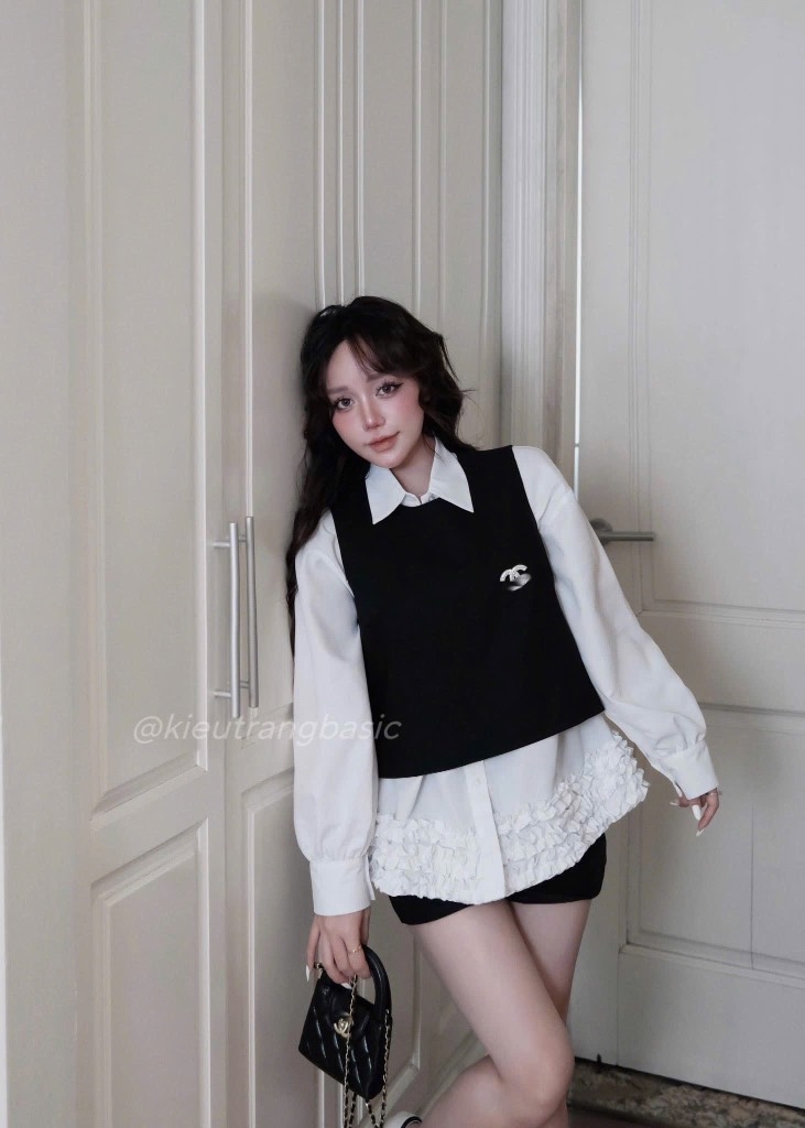SET ÁO SƠ MI MIX GHILE ĐEN NỮ THU ĐÔNG