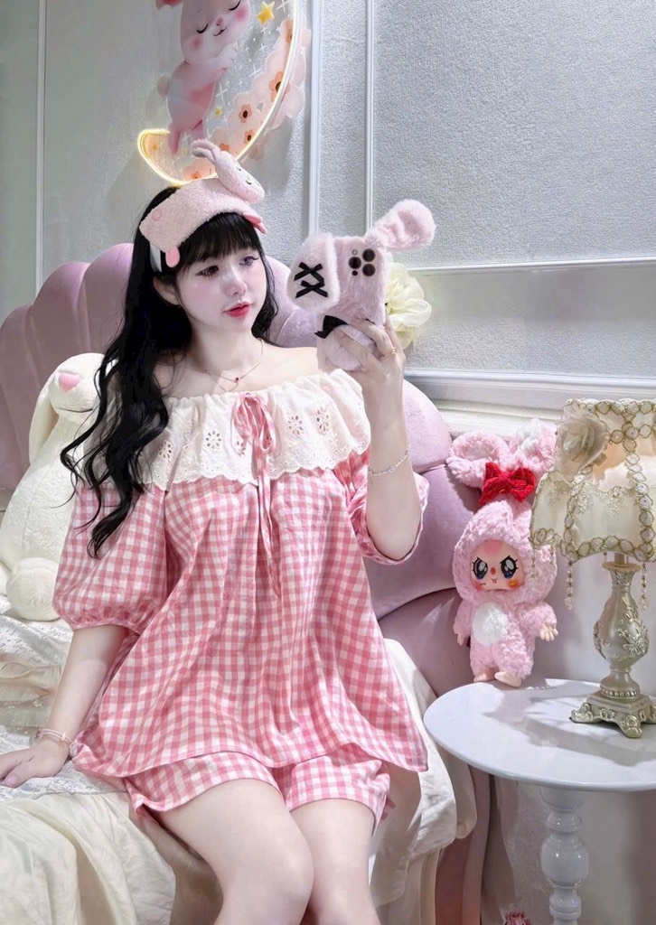 BỘ NGỦ VIỀN REN CỔ SEN HỒNG NỮ (xả 75k)